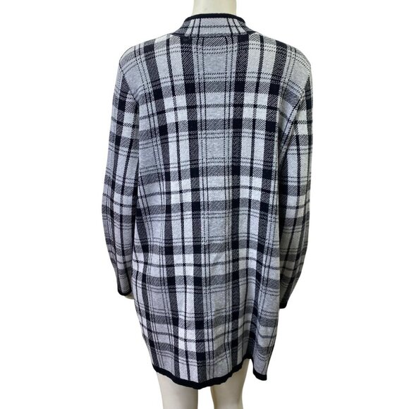 Jones New York Womens Plaid Longline Cardigan Coat With Front Pockets Md - Picture 5 of 7